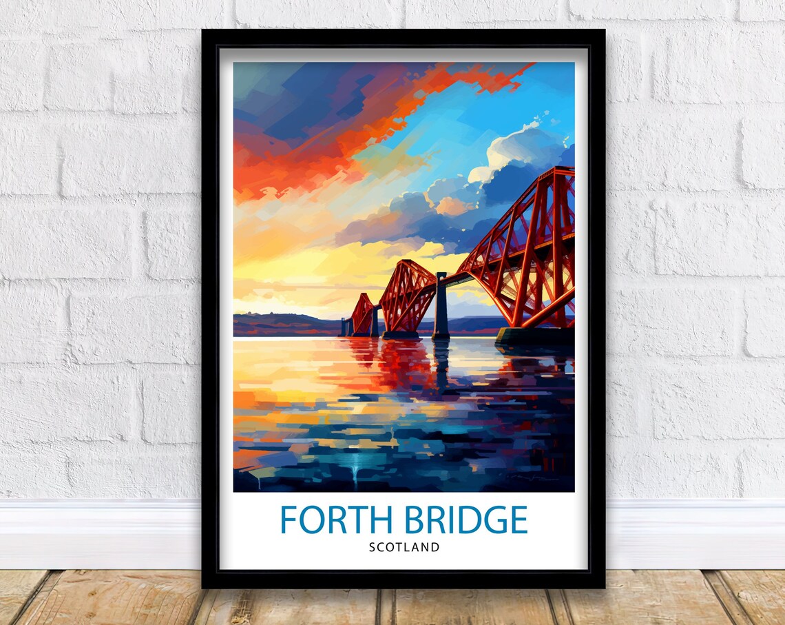 Forth Bridge Scotland Travel Poster, Edinburgh Landmark