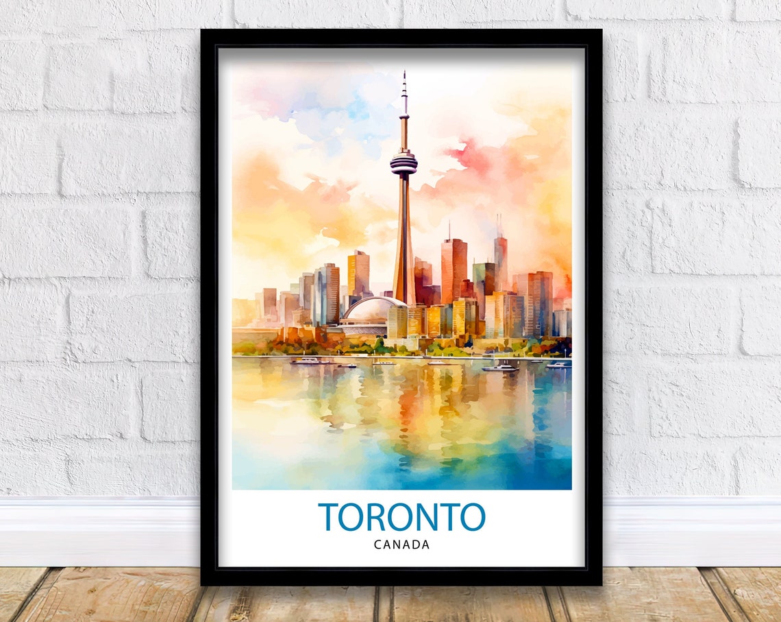 Toronto Canada CN Tower Skyline Watercolor Harbour Art Poster