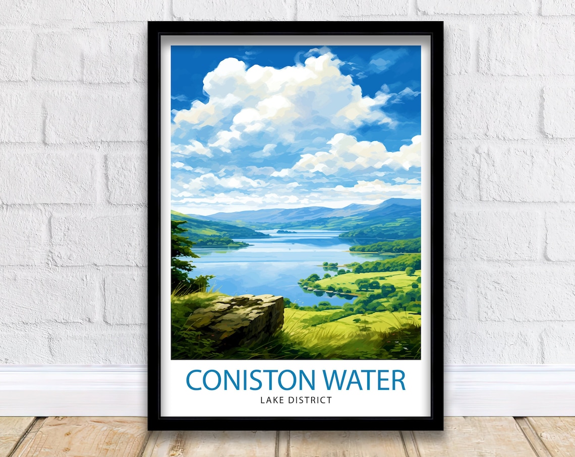 Coniston Water Travel Poster, Lake District Decor