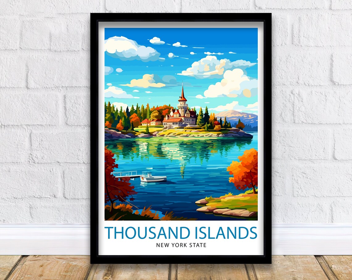 Thousand Islands New York Lakeside Castle Autumn View Travel Poster
