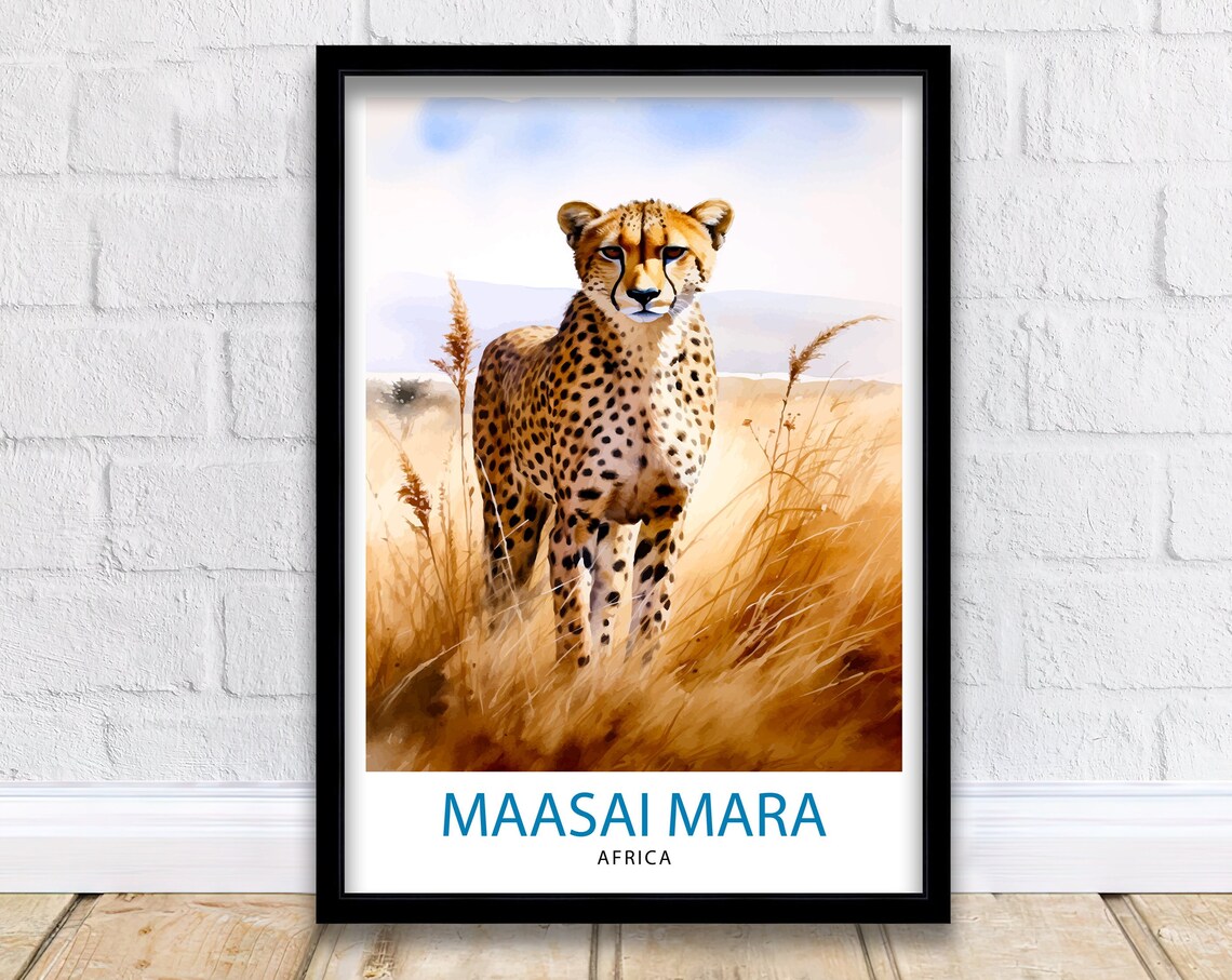 Maasai Mara Africa Cheetah Spotted Watercolor Golden Savanna Poster