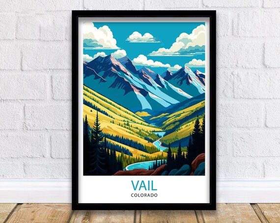 Vail Colorado Travel Poster, Mountain Landscape Art Print