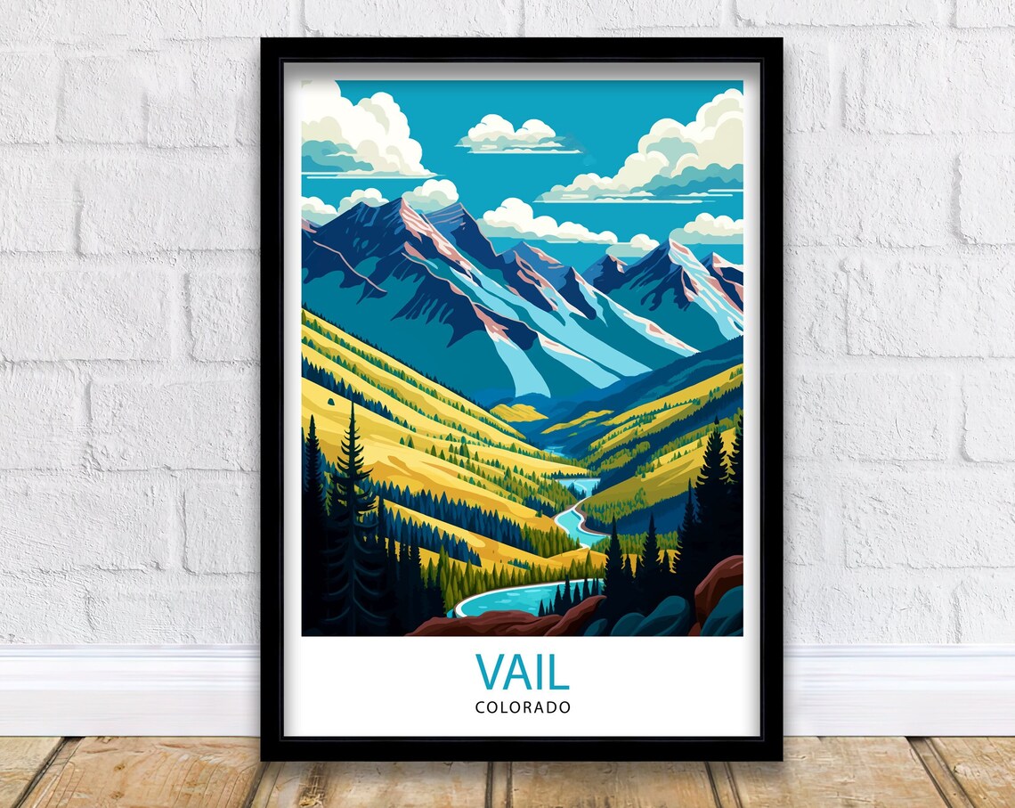 Vail Colorado Travel Poster, Mountain Landscape Art Print