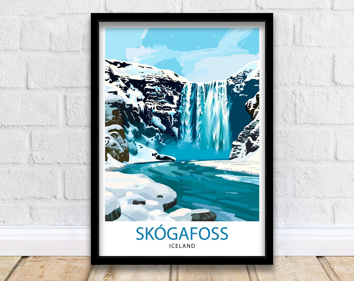 Skogafoss Waterfall Iceland Winter Travel Scenic Nature Poster