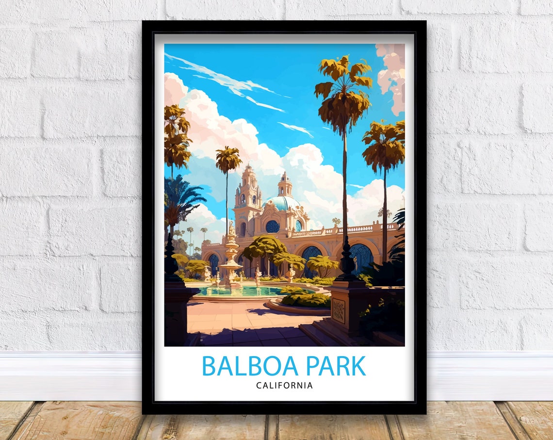 Balboa Park California Spanish Mission Palms Fountain Scene Poster