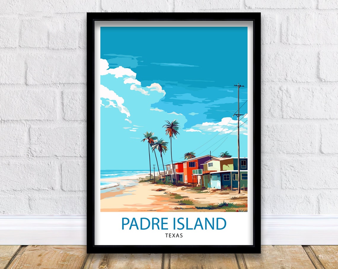 Padre Island Texas Sandy Beachfront Houses Palm Trees Poster