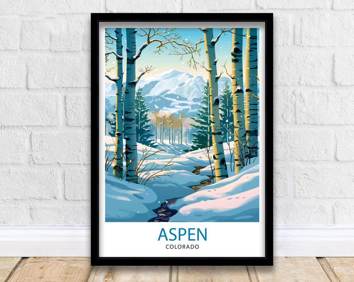 Aspen Colorado Winter Birch Trees Snowy Mountain Stream Poster