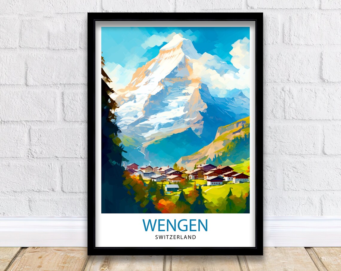 Wengen Switzerland Alpine Village Mountain Chalet Art Poster