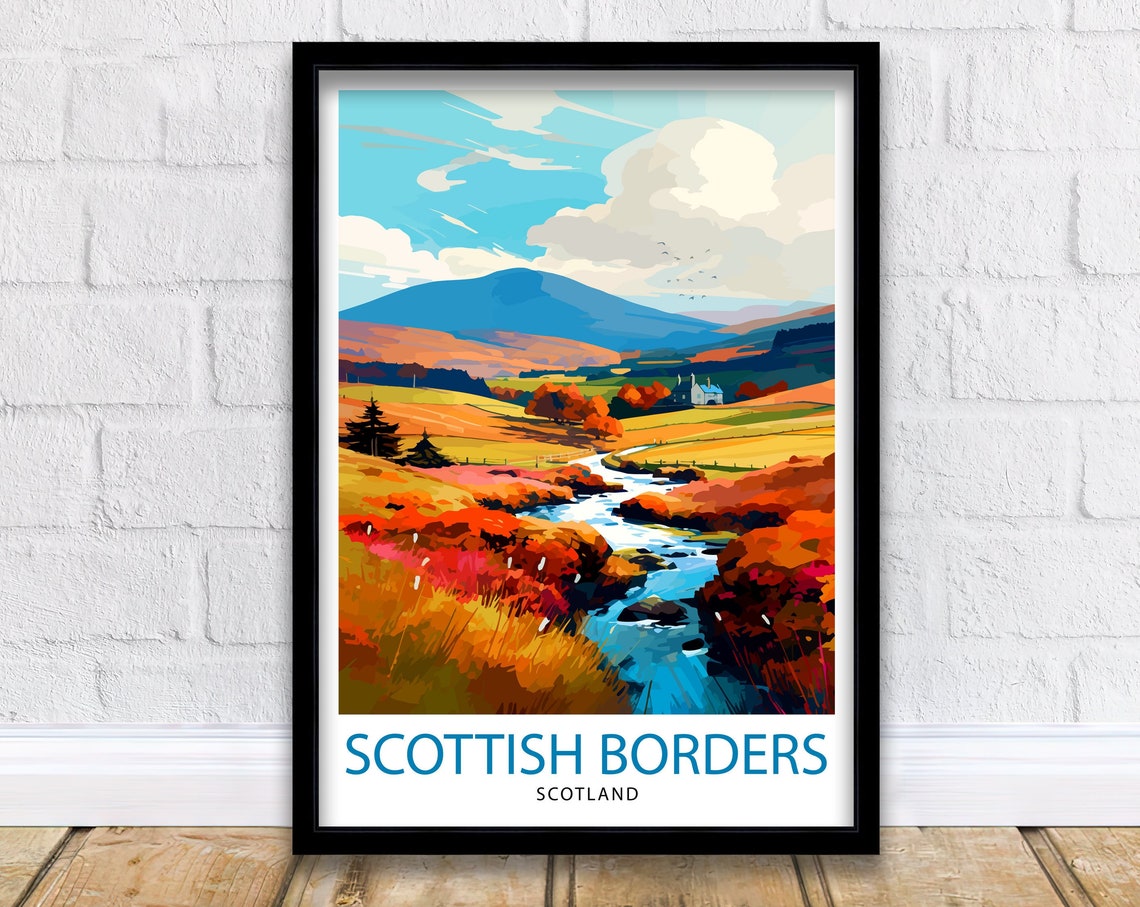 Scottish Borders Scotland Rolling Hills Stream Autumn Travel Poster
