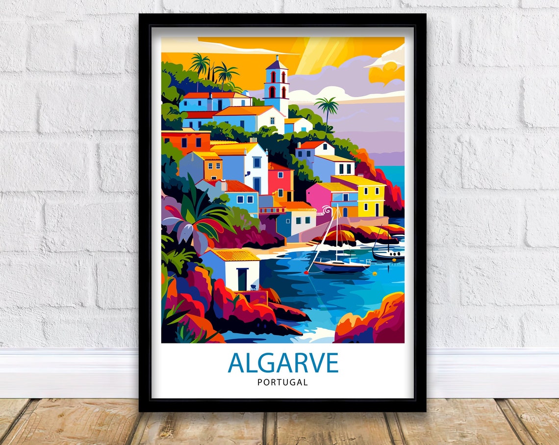Algarve Portugal Colorful Fishing Village Harbor Sunset Poster