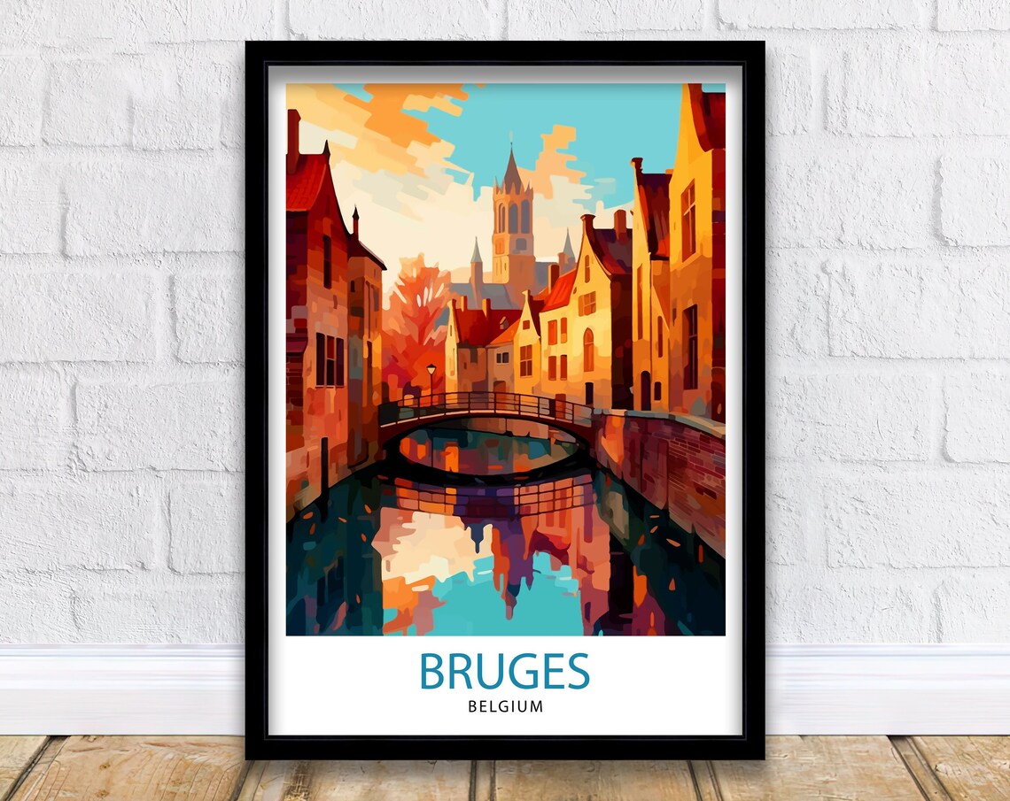 Bruges Belgium Travel Poster, Europe Wall Decor