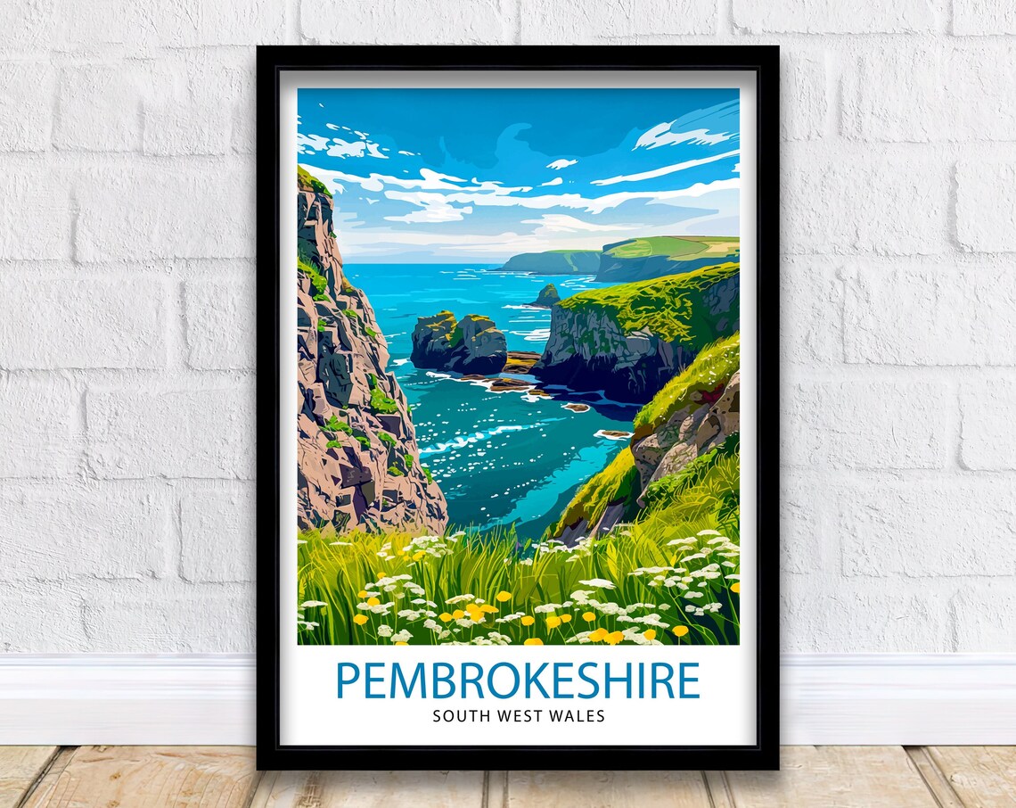 Pembrokeshire Wales Travel Poster, Wales Wall Decor