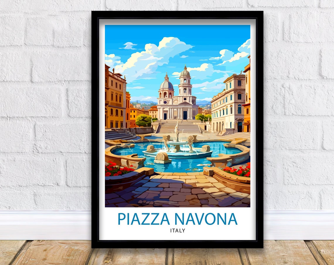 Piazza Navona Rome Italy Fountain Baroque Square Travel Poster