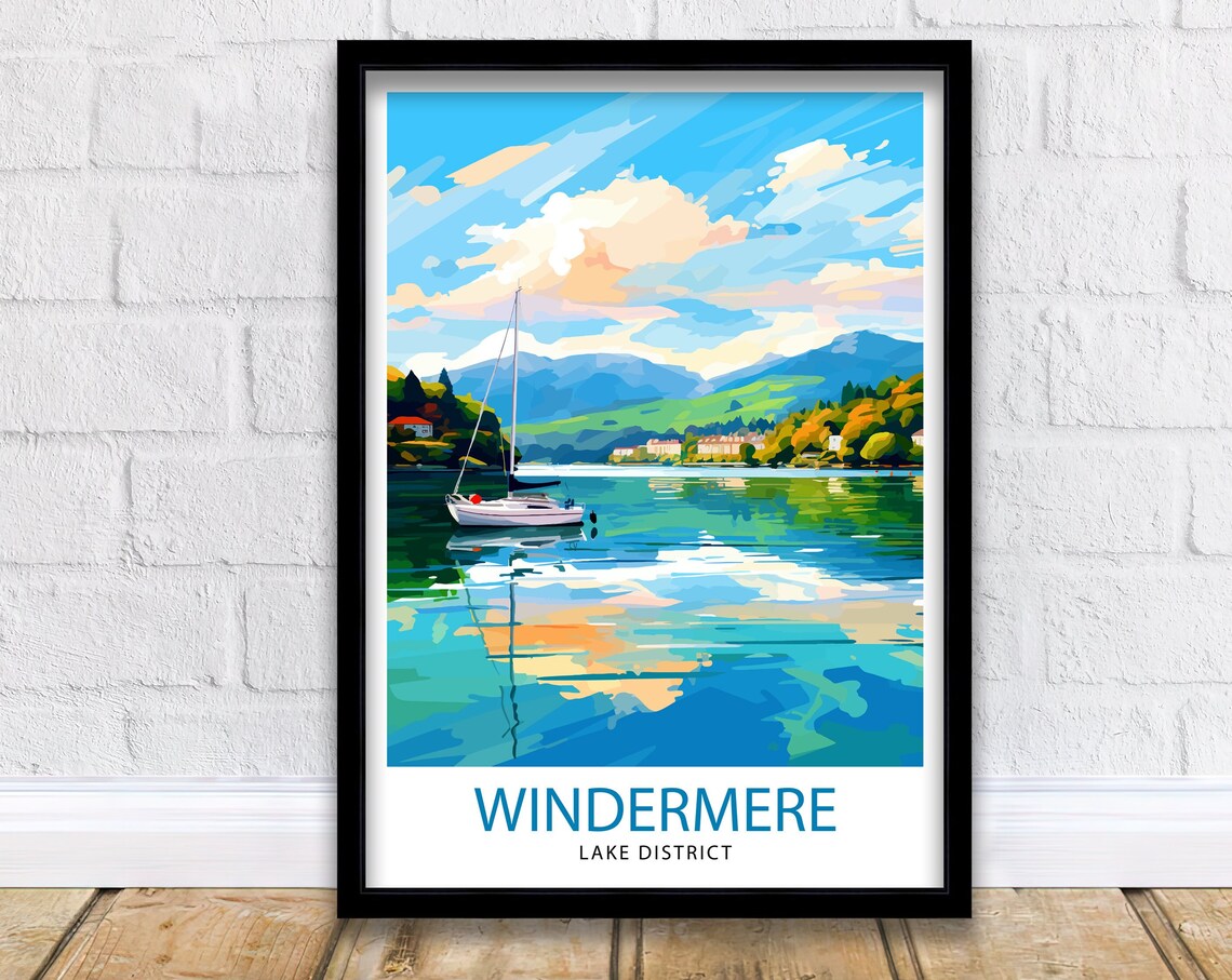 Lake Windermere Travel Print, Lake District Poster