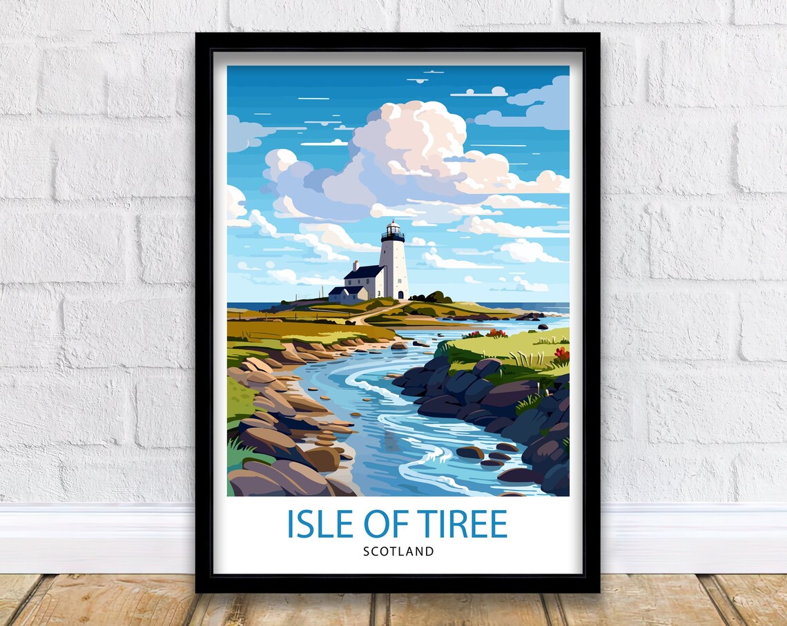 Isle Of Tiree Scotland Travel Print Tiree Wall Decor Tiree Home Living Decor Tiree Scotland Illustration Travel Poster Gift For Tiree