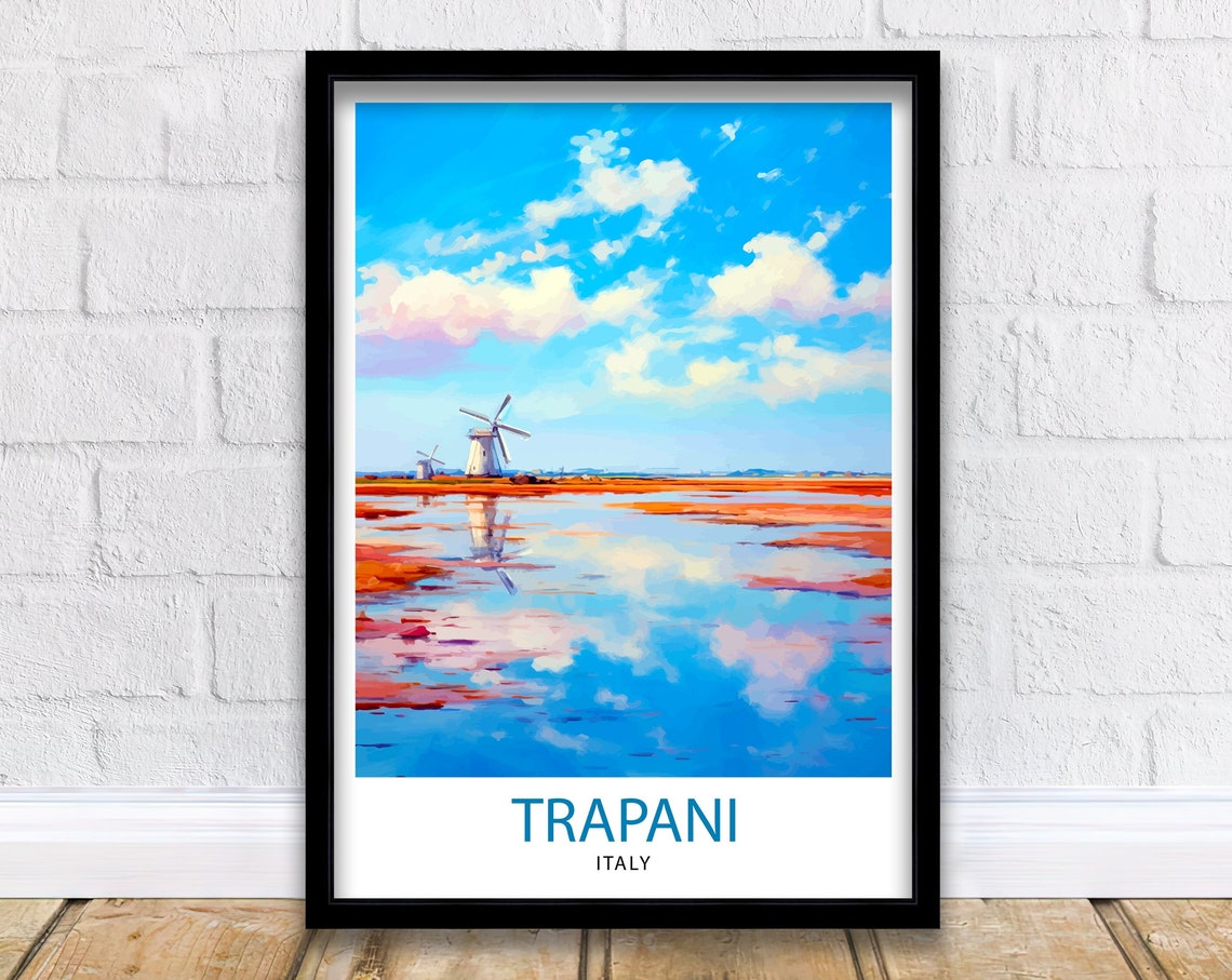Trapani Italy Salt Pans Windmills Colorful Water Reflections Poster