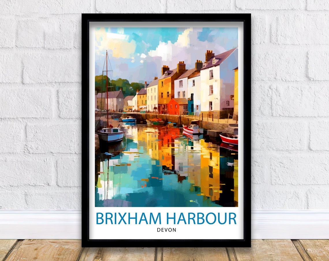 Brixham Harbour Devon Fishing Boats Colorful Quay Reflections Poster