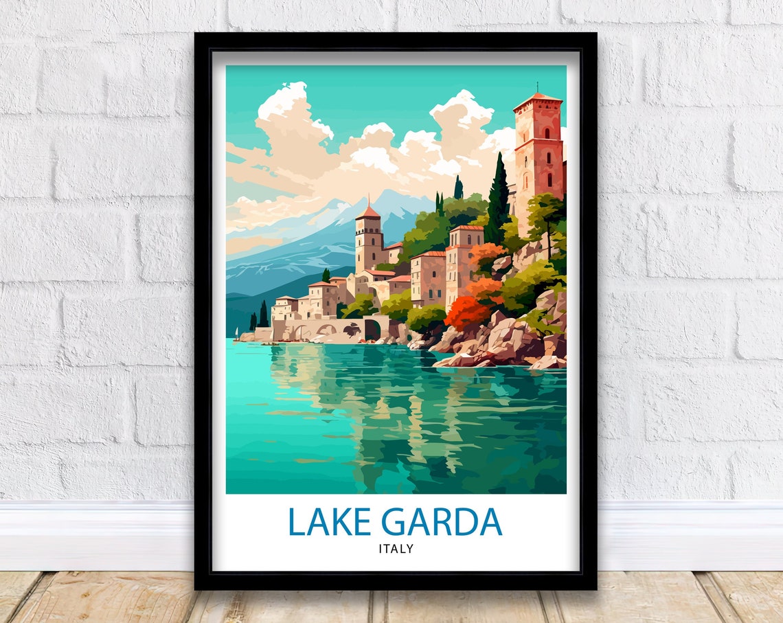 Lake Garda Italy Travel Print Lake Garda Wall Art Italy Travel Poster Lake Garda Home Decor Italy Illustration Gift For Italy Lovers
