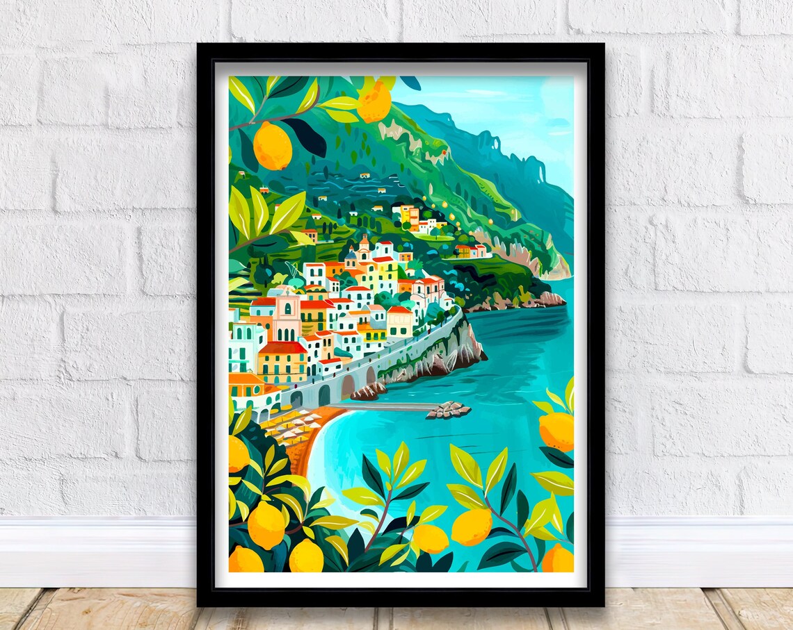 Amalfi Coast Italy Travel Poster, Europe Decor