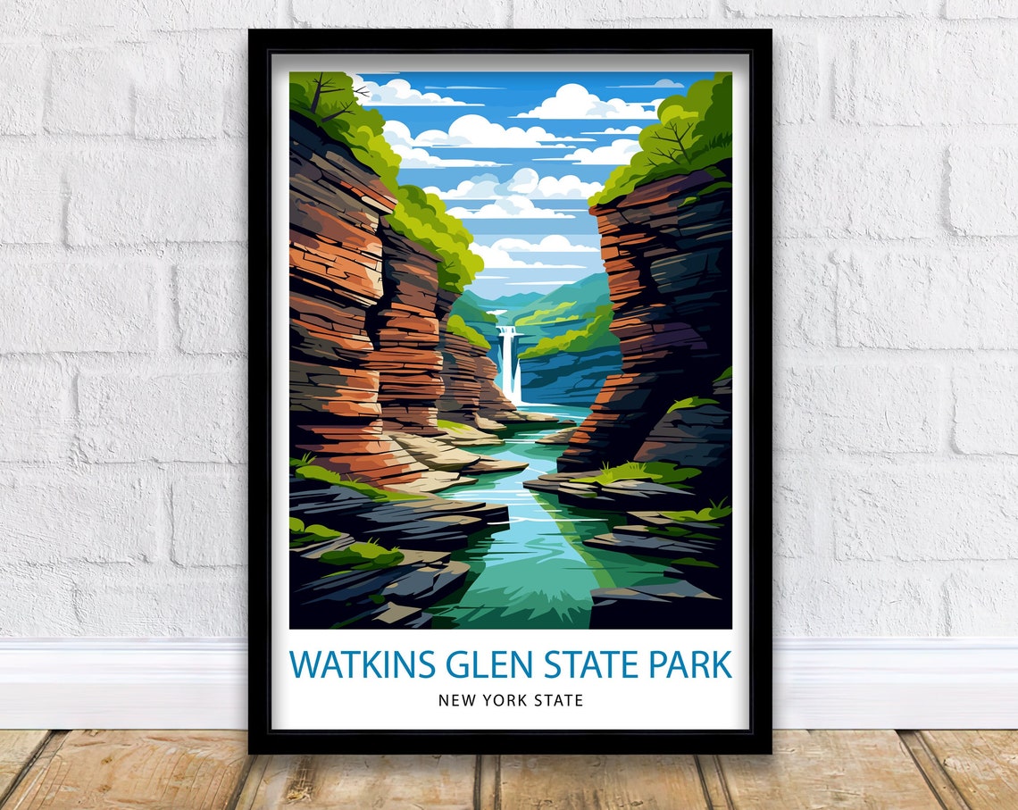 Watkins Glen State Park Waterfall Gorge Scenic Travel Poster