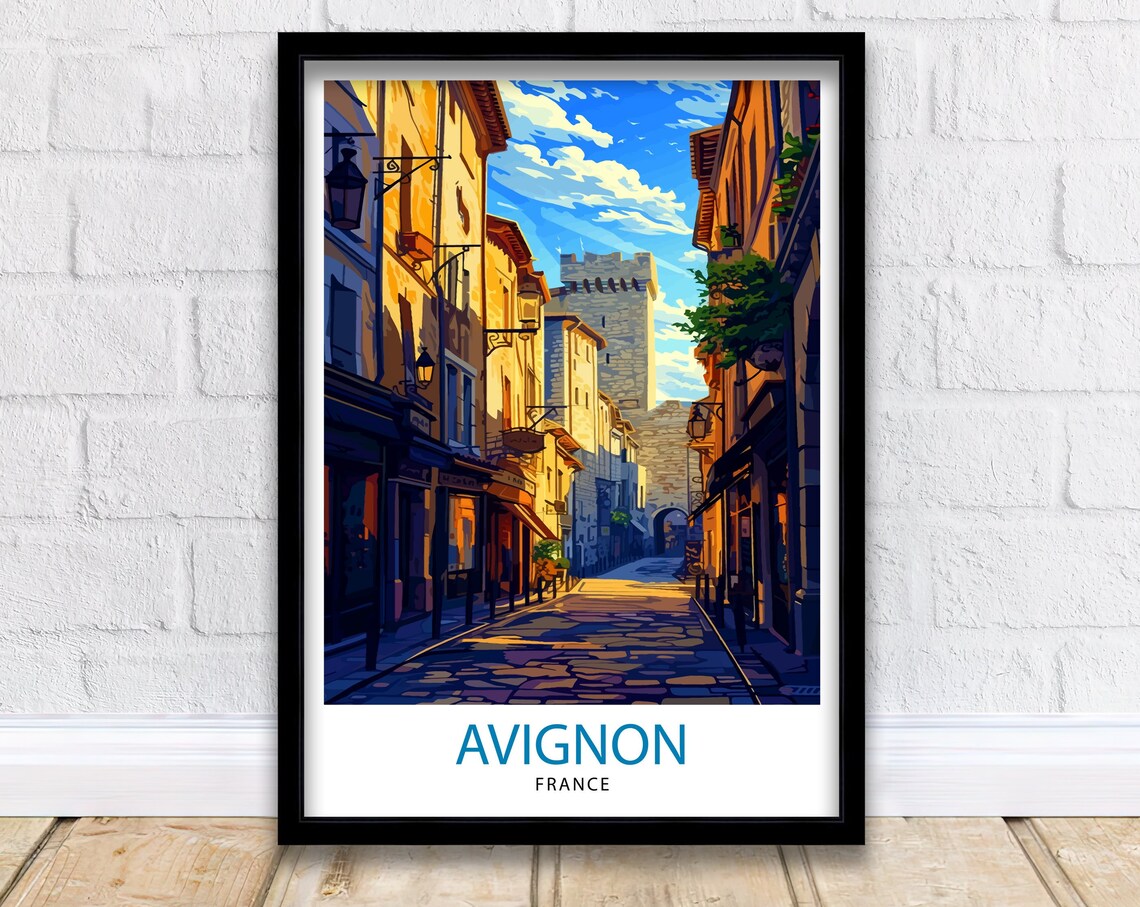 Avignon France Travel Poster Historic Provence Street Palace Art