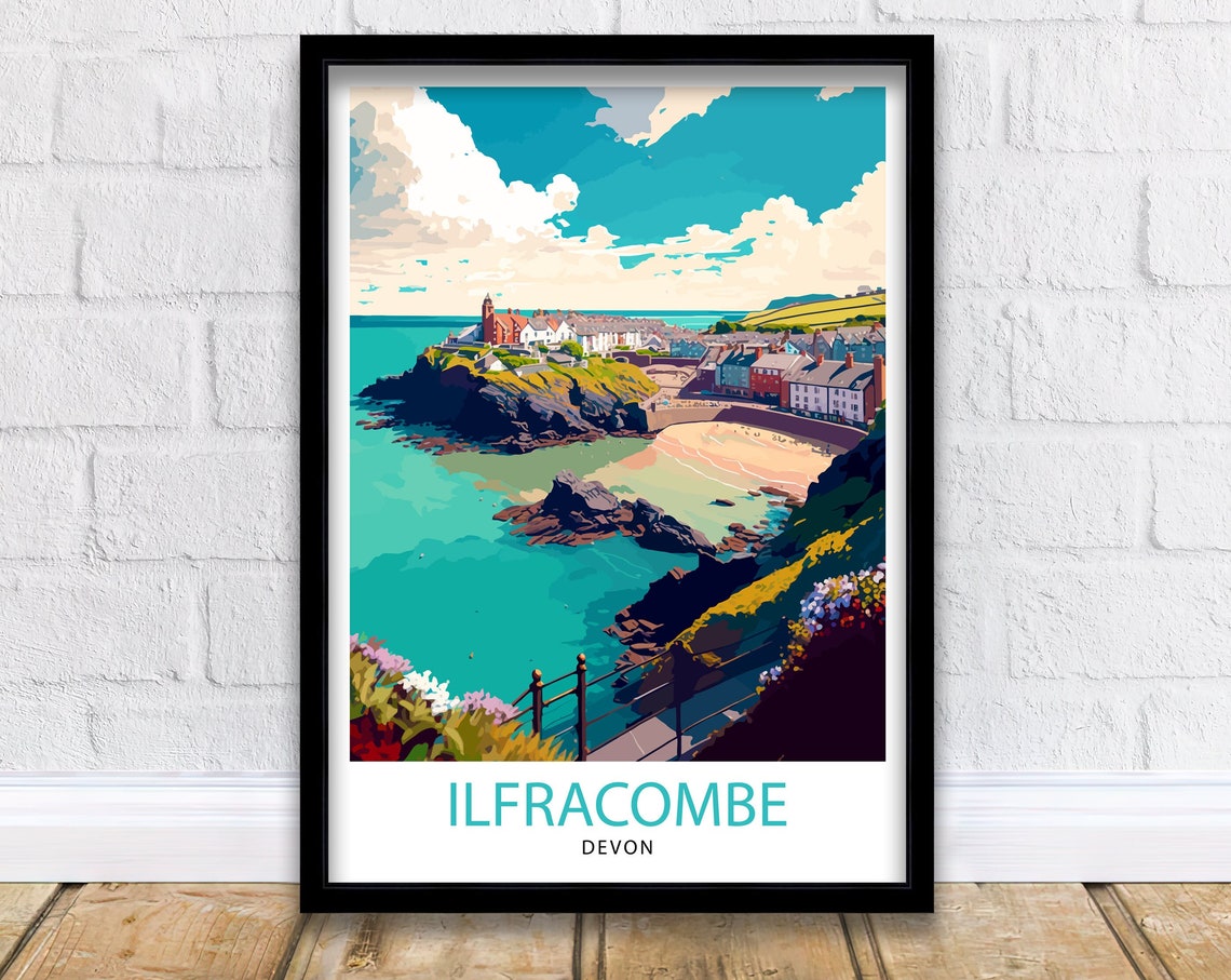 Ilfracombe Devon Coastal Town Cliffs Turquoise Sea Harbor Art Poster