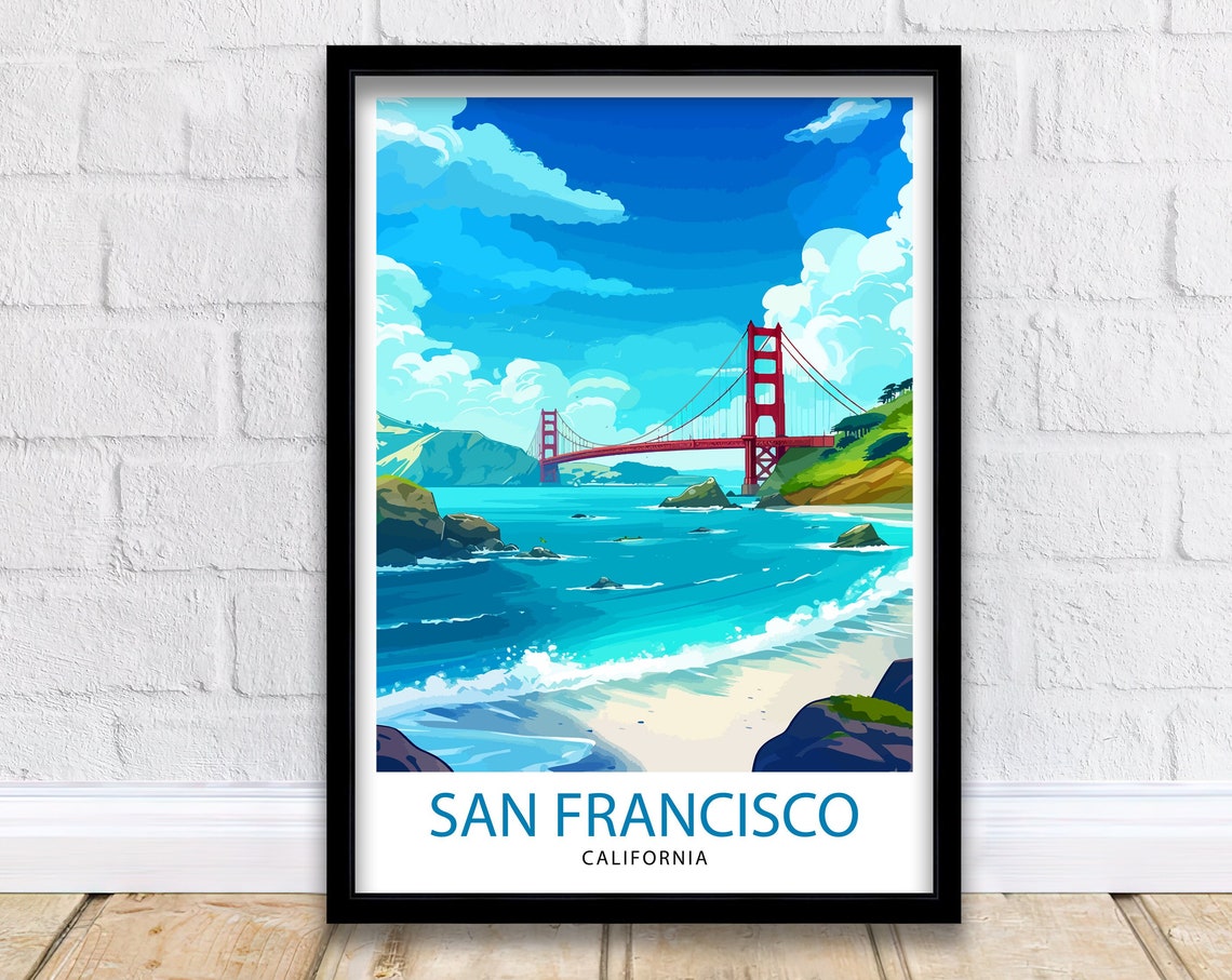 San Francisco California Golden Gate Bridge Beach Coast Travel Poster