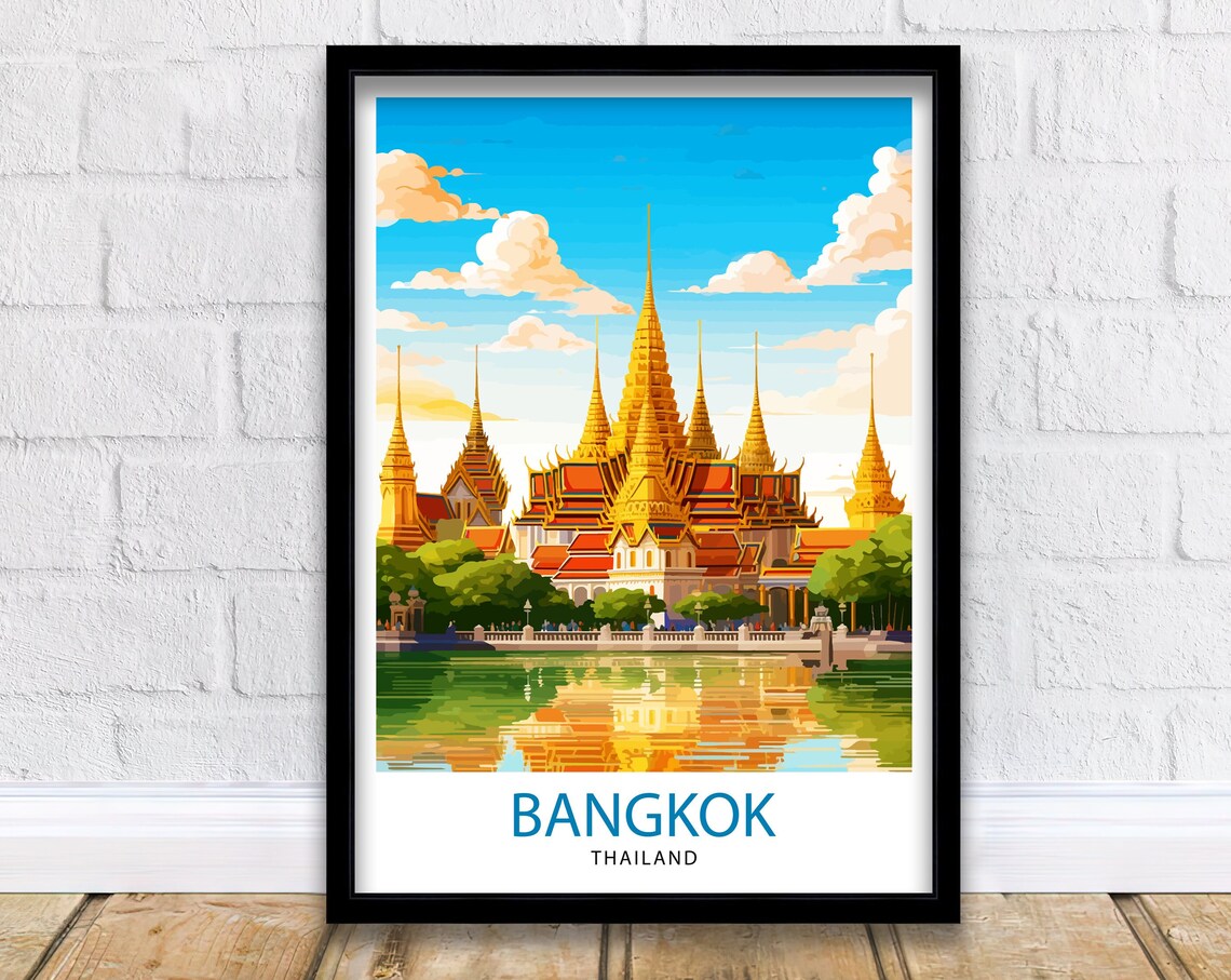 Bangkok Thailand Golden Palace Riverside Temples Travel Poster