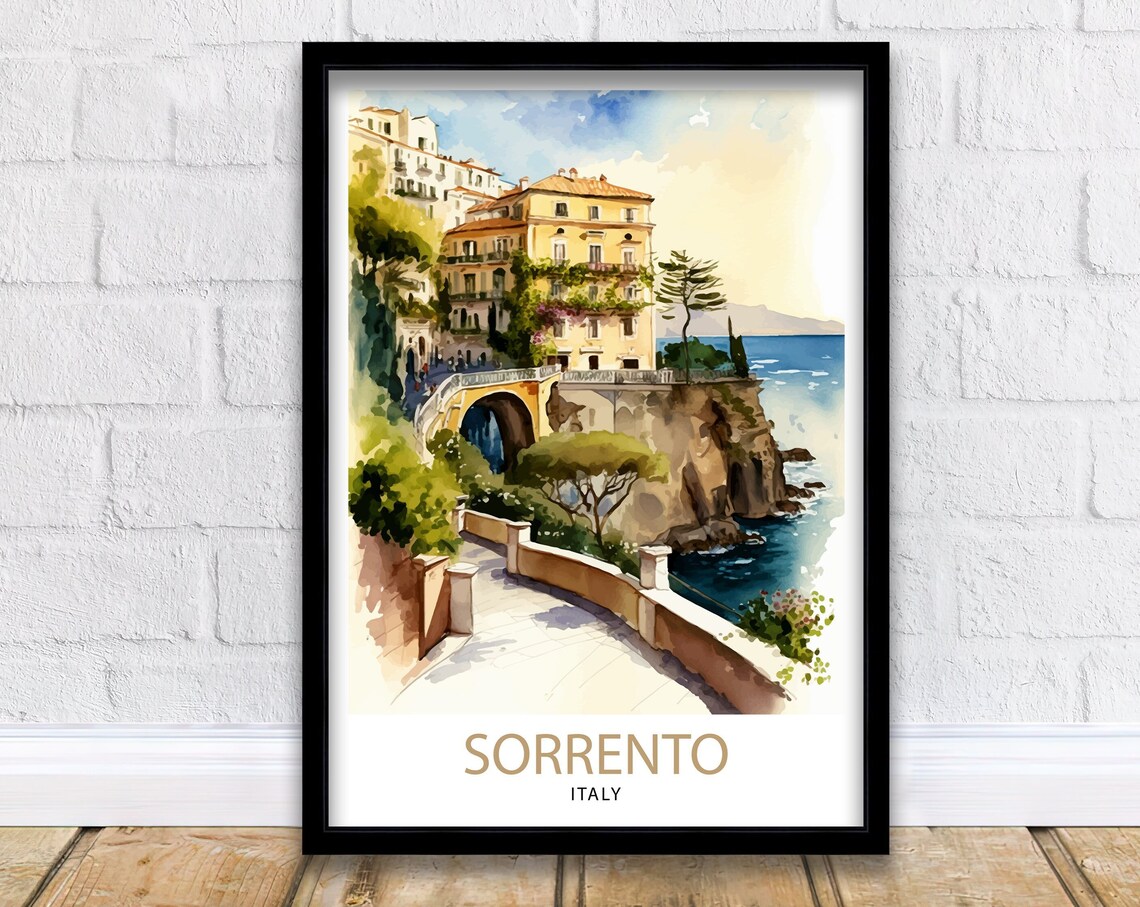 Sorrento Italy Amalfi Coast Cliffside Village Watercolor Poster