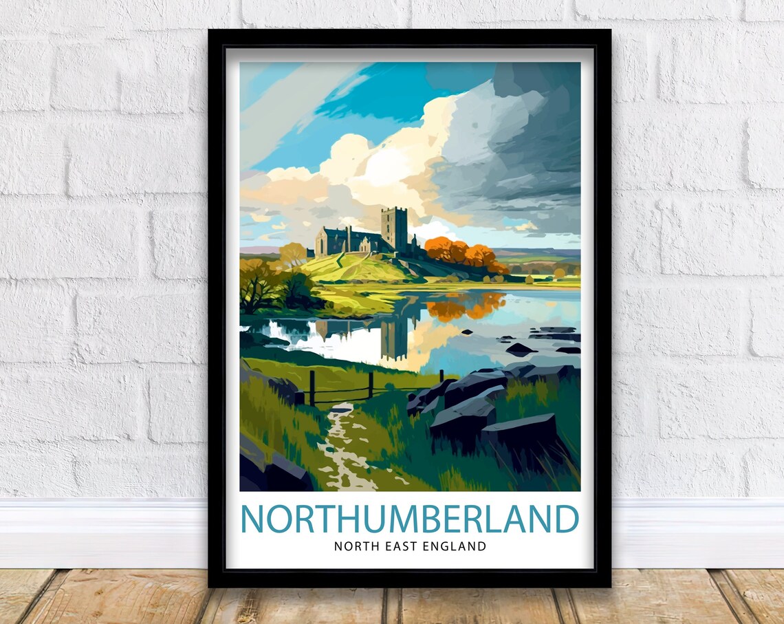 Northumberland England Historic Hilltop Ruins Lake Reflection Poster