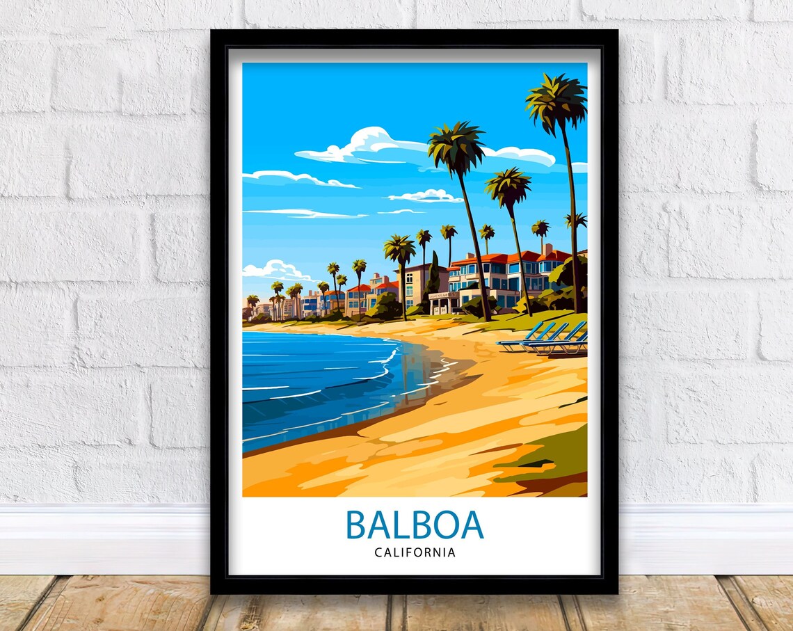 Balboa California Sunny Palm Beach Vintage Travel Poster Art