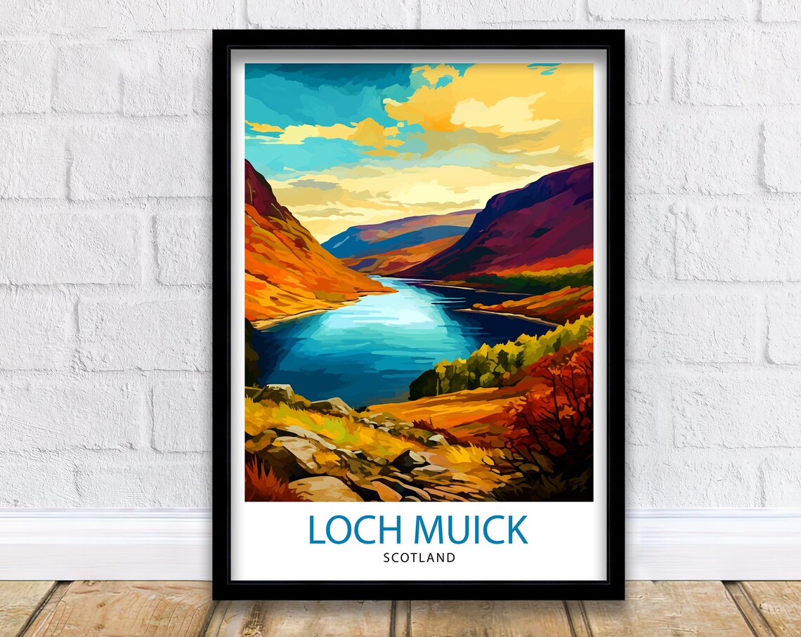 Loch Muick Scotland Autumn Golden Highland View Loch Mountain Poster