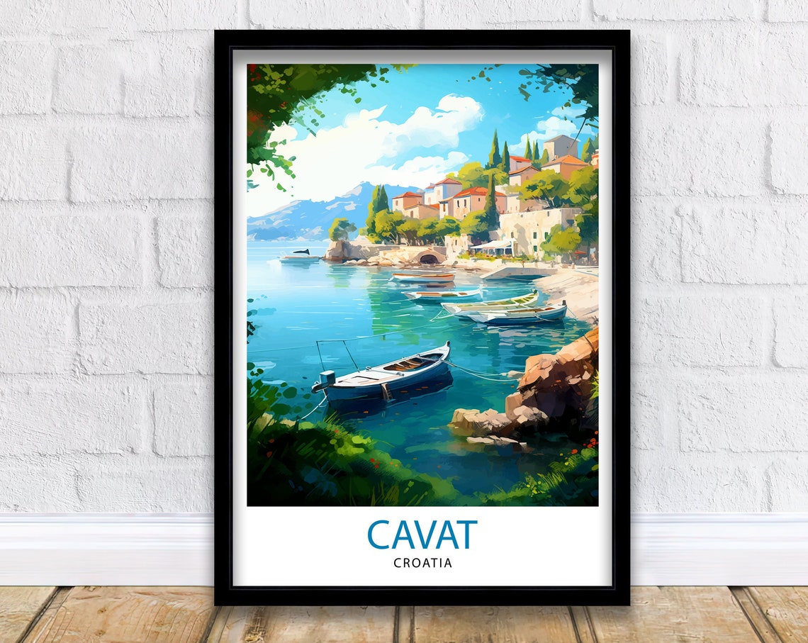 Cavtat Croatia Turquoise Harbour Sailboats Travel Scene Poster
