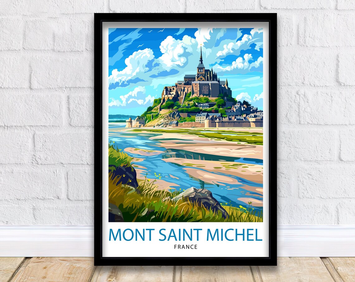 Mont Saint Michel Abbey Tidal Island Scenic France Travel Poster
