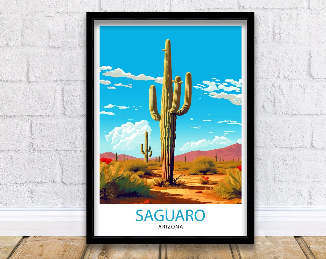 Saguaro Arizona Giant Desert Cactus Vintage Illustration Poster