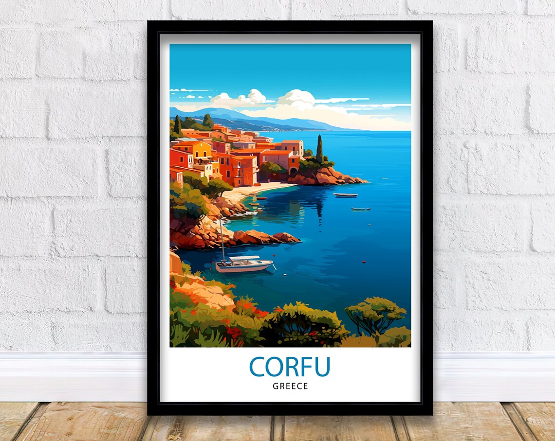 Corfu Greece Ionian Island Coastal Town Harbor Travel Poster