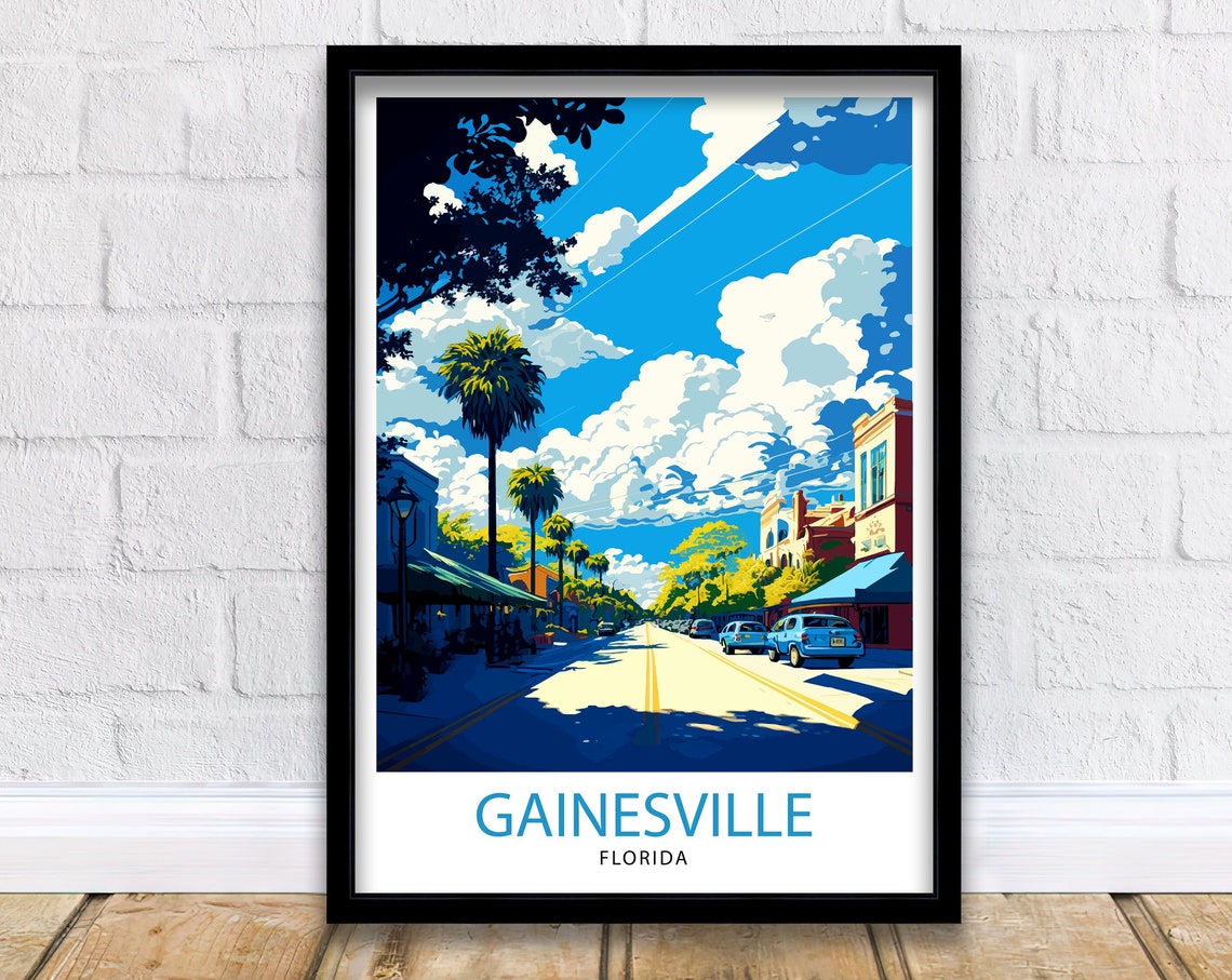 Gainesville Florida Palm Lined Downtown Street Sunshine Poster