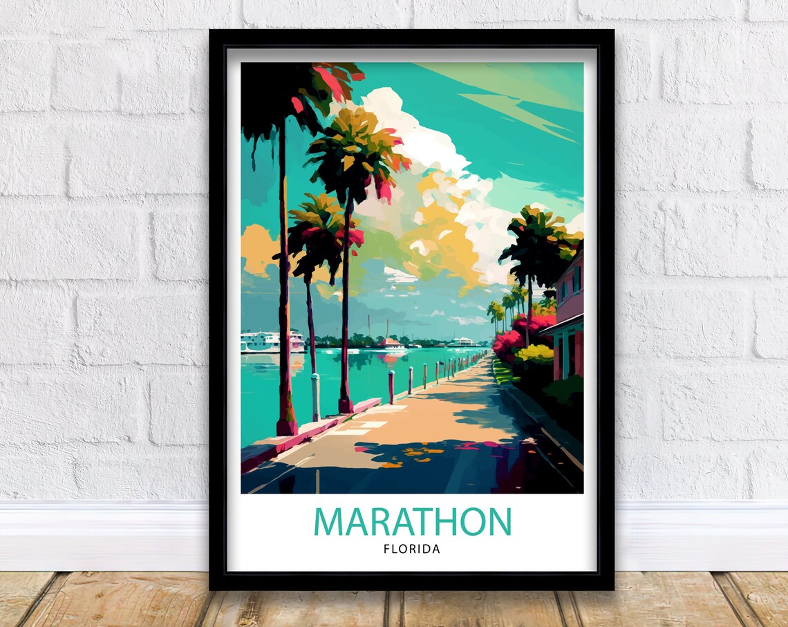 Marathon Florida Keys Waterfront Palms Turquoise Bay Travel Poster