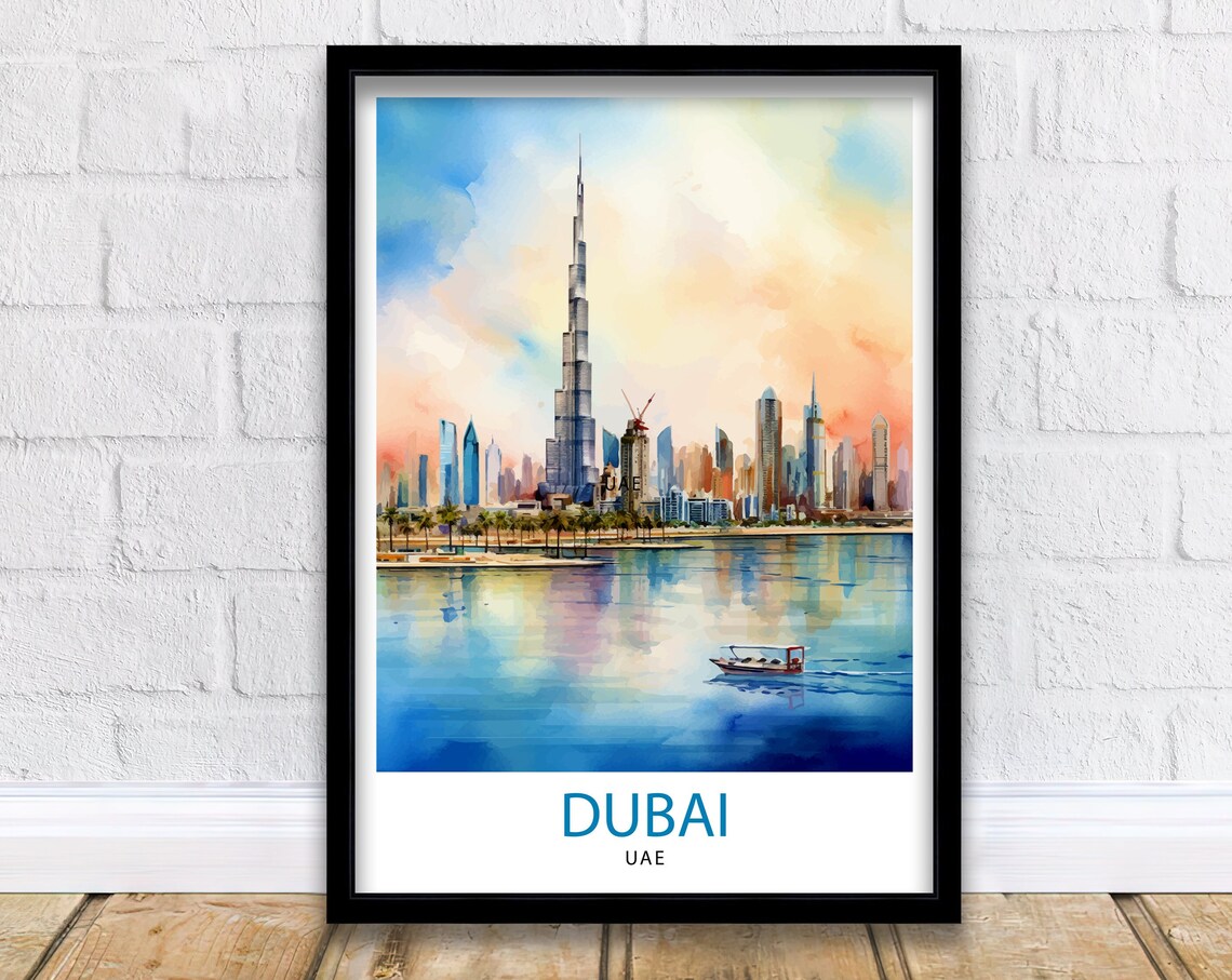 Dubai UAE Travel Poster, Dubai Home Living Decor