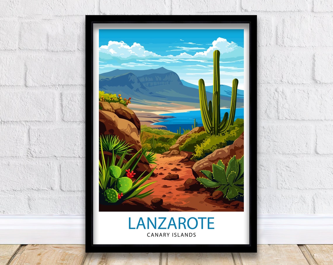 Lanzarote Canary Islands Desert Cactus Trail Travel Beautiful Poster