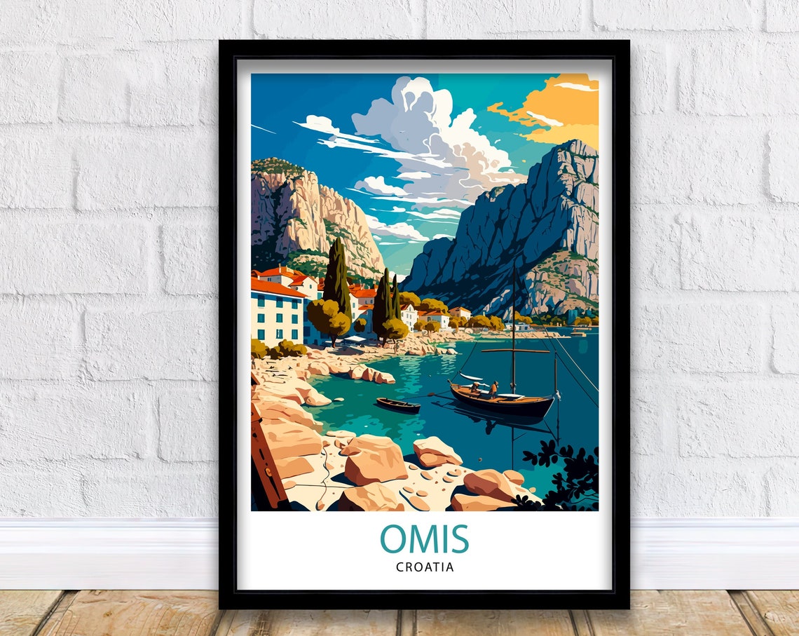 Omis Croatia Coastal Town Dramatic Mountains Sailing Travel Poster