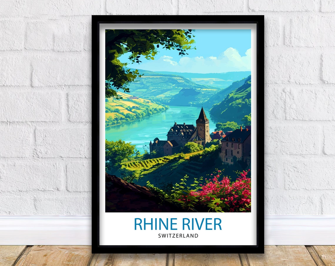 Rhine River Switzerland Lush Valley Castle Village View Poster