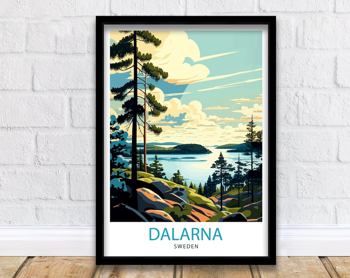Dalarna Sweden Travel Poster, Swedish Illustration