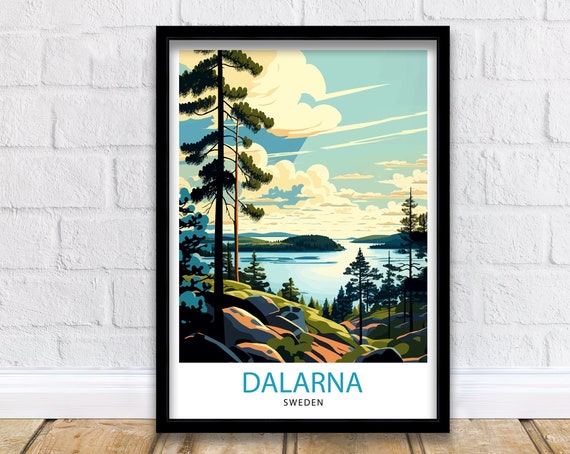 Dalarna Sweden Travel Poster, Swedish Illustration