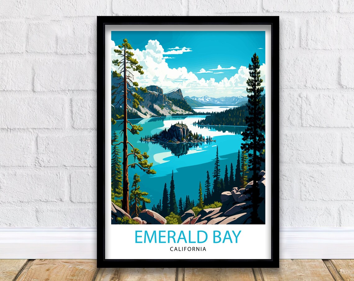 Emerald Bay Travel Poster, Lake Tahoe Wall Art