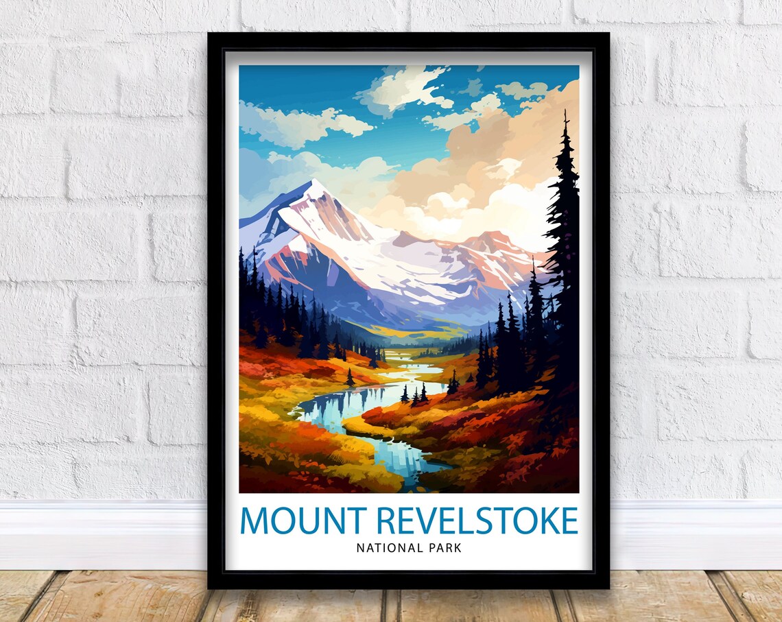 Mount Revelstoke National Park Autumn Stream Travel Art Poster