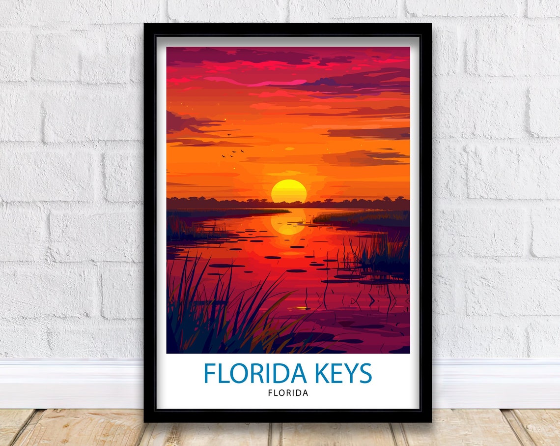 Florida Keys Sunset Wetlands Water Colorful Evening Sky Travel Poster