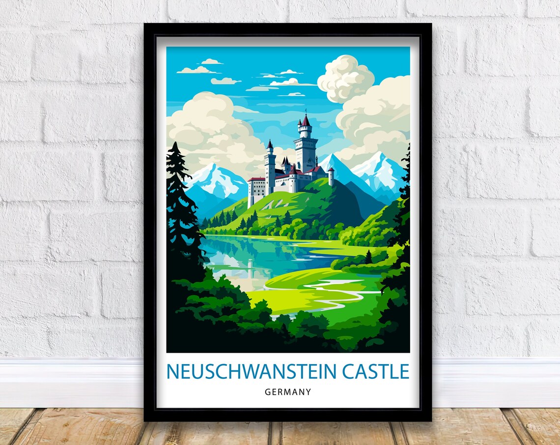 Neuschwanstein Castle Germany Fairy Tale Mountain Lake Art Poster