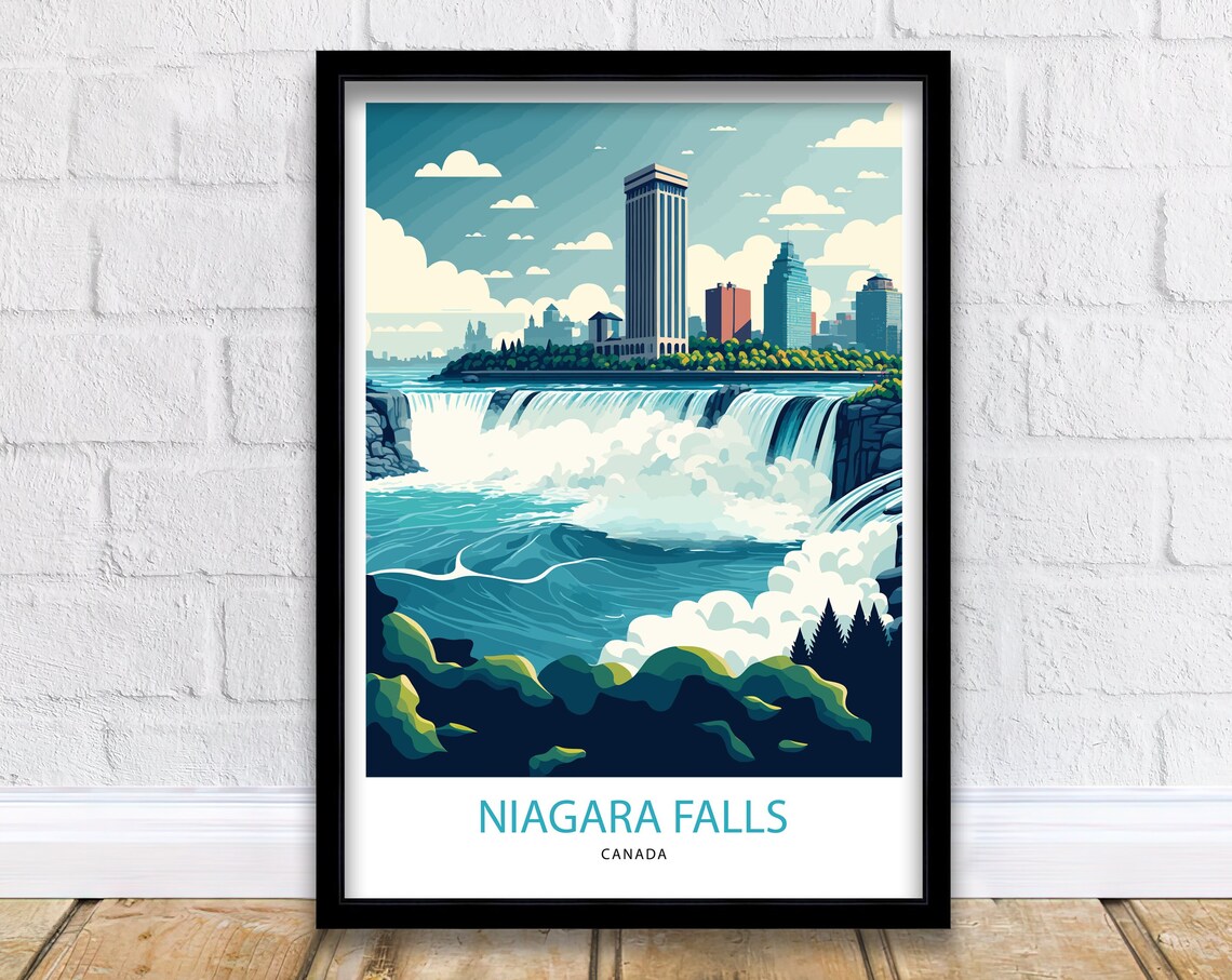 Niagara Falls Canada Vintage Travel Poster Waterfall City Skyline Art
