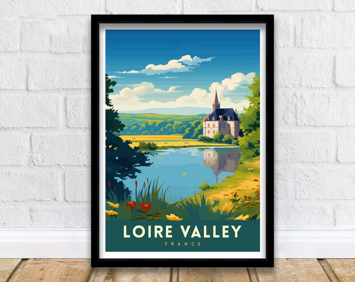 Loire Valley France Chateau River Reflection Summer Meadows Art Print